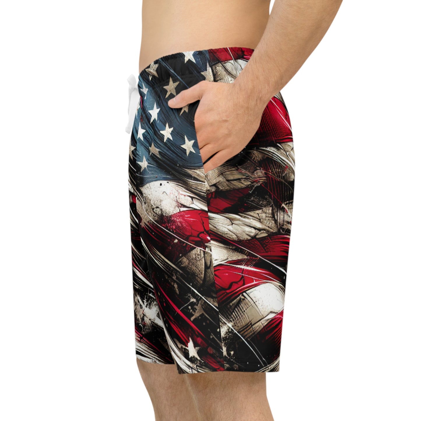 Grunge Streetwear Distressed American Flag Shorts: Edgy Patriotic Graffiti & Urban Art Design - Patriotic Streetwear Shorts