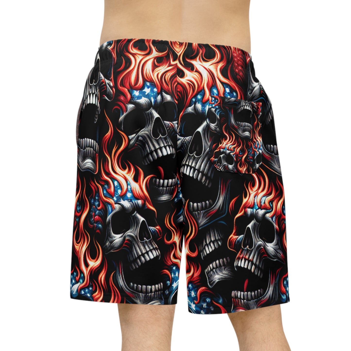 Blazing Skulls Patriot Edition: Tattoo-Inspired American Pride Shorts - Patriotic Streetwear Shorts