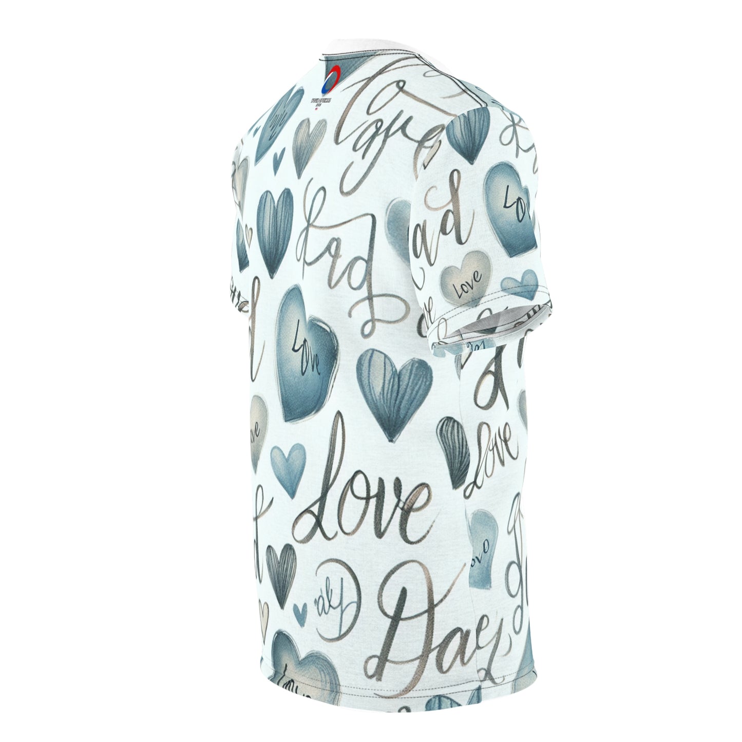 Loving Dad Soft Blue Hearts Tee - Childlike Script, White Background - Father's Day Special - Gift for Him