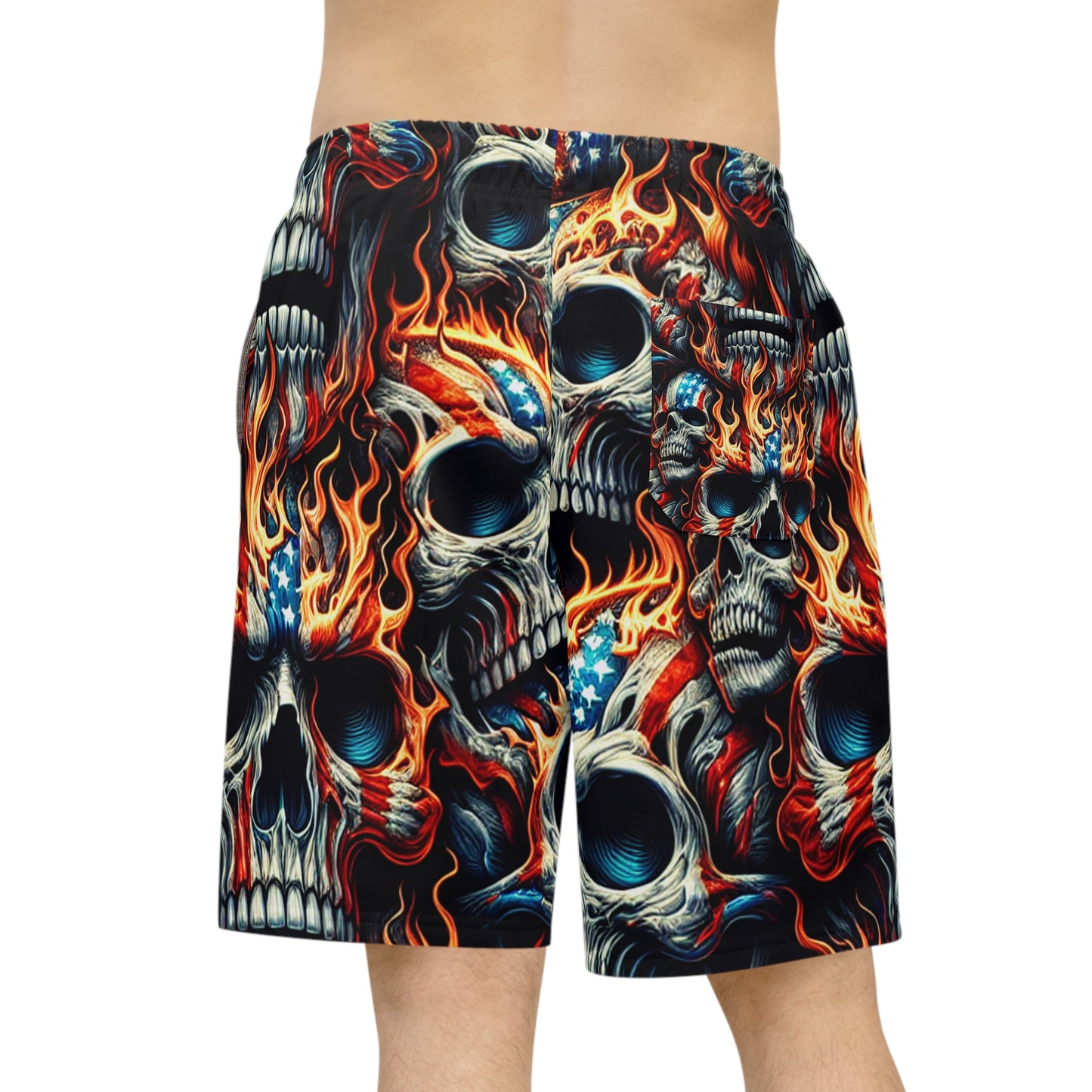 Inferno Patriotic Skulls: American Pride & Menace Designer Shorts - Patriotic Streetwear Shorts