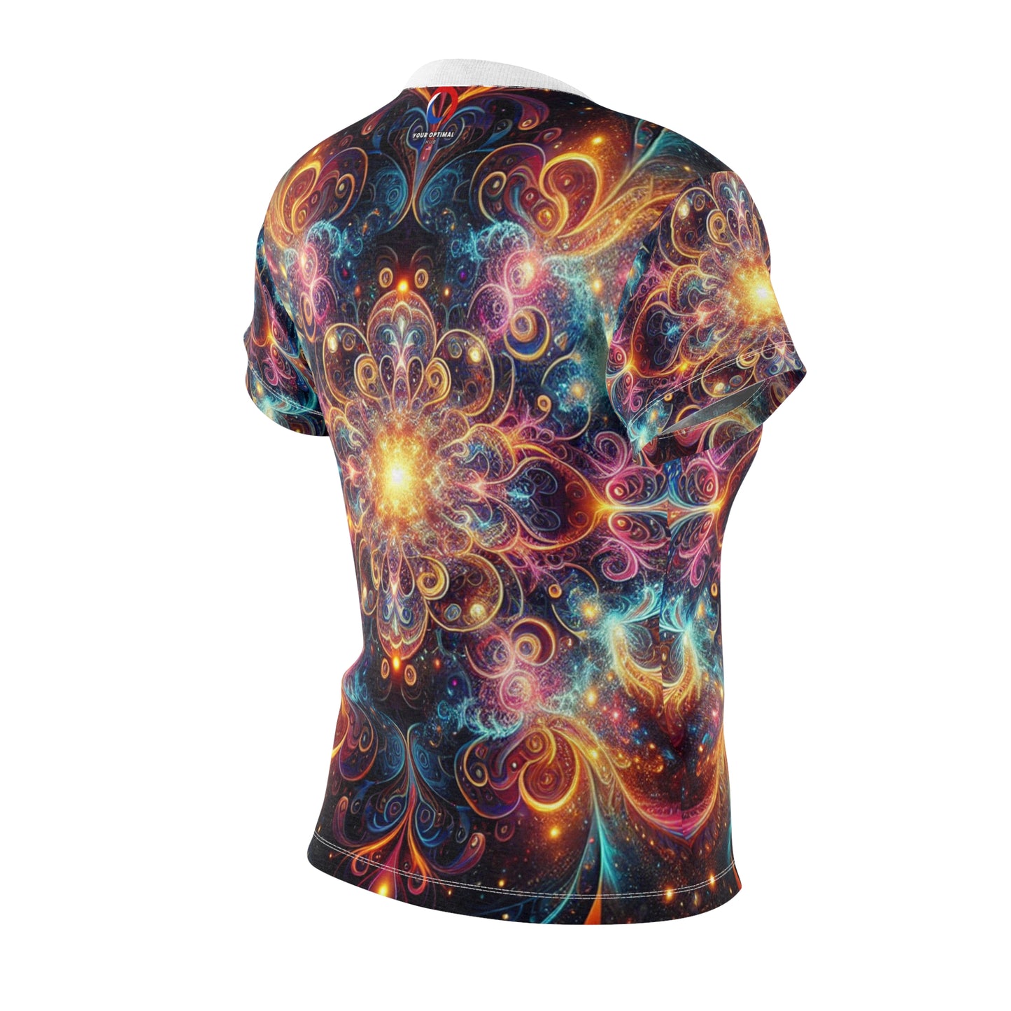 Psychedelic Cosmic Mandala Women's Tee - Neon Swirl Artwork on Dark Galaxy Background - Women's Trippy Tee