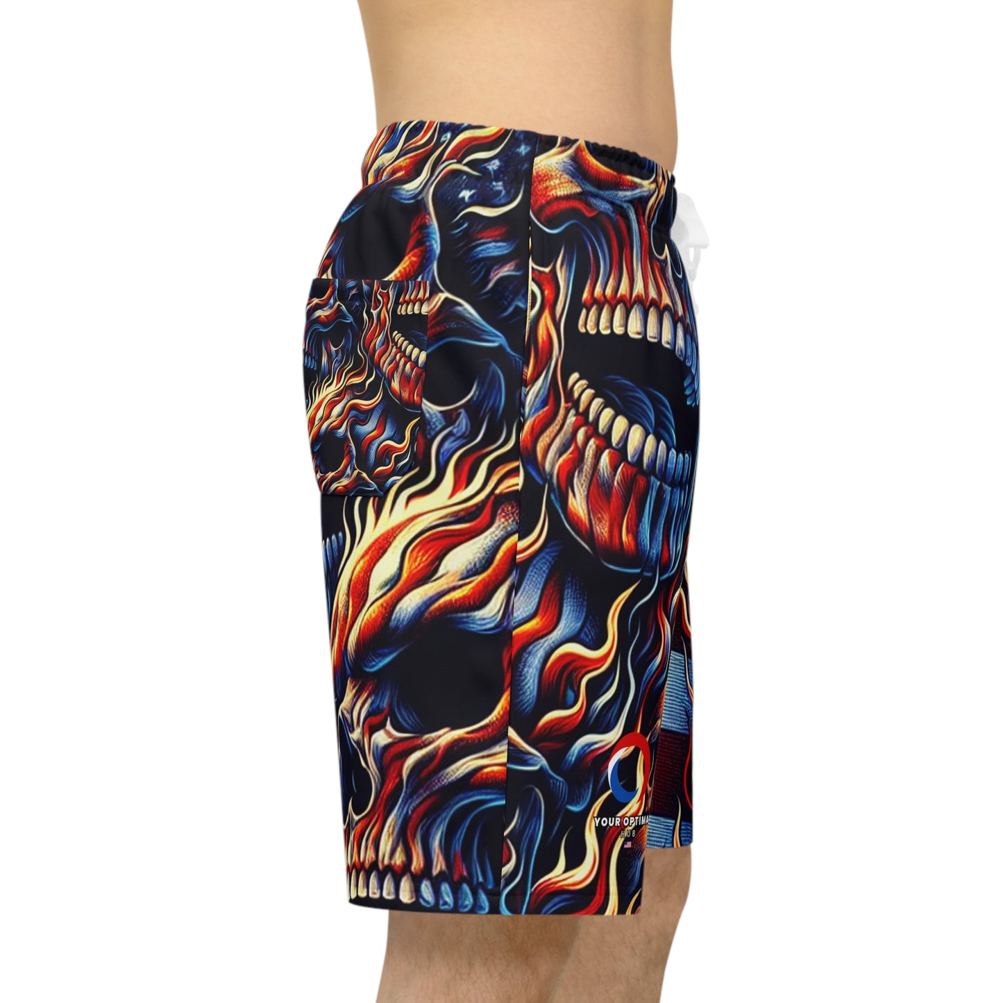 Inferno Patriotism: Star-Studded Skull Spectacle Shorts - Patriotic Streetwear