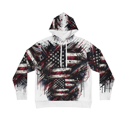 Urban Rebel American Flag Hoodie - Unleashed Streetwear Art, Weathered Patriotic Graffiti Design, Resilient Grunge Street Style