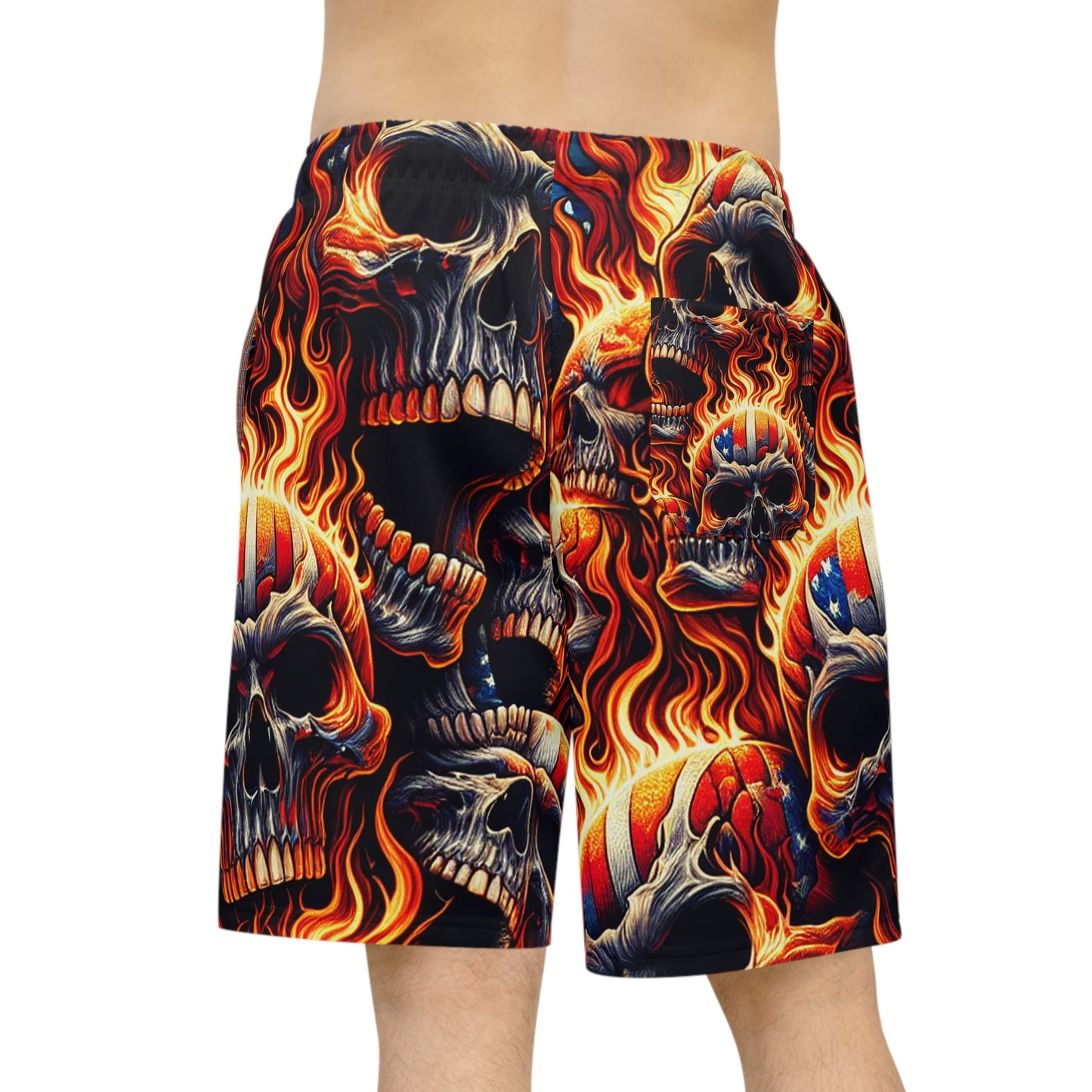 Fired Up Patriotic Skull Frenzy Designer Shorts - Patriotic Streetwear Shorts