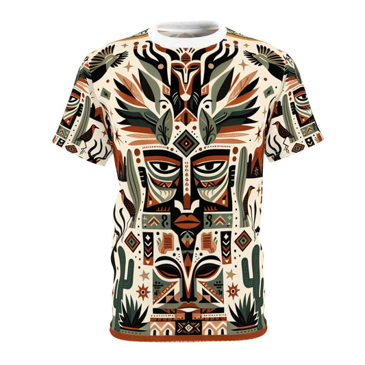 African & Southwestern Fusion Totem T-shirt - Earthy Artistic Abstract Symmetrical Design - African Tribal Pattern-Inspired Tee