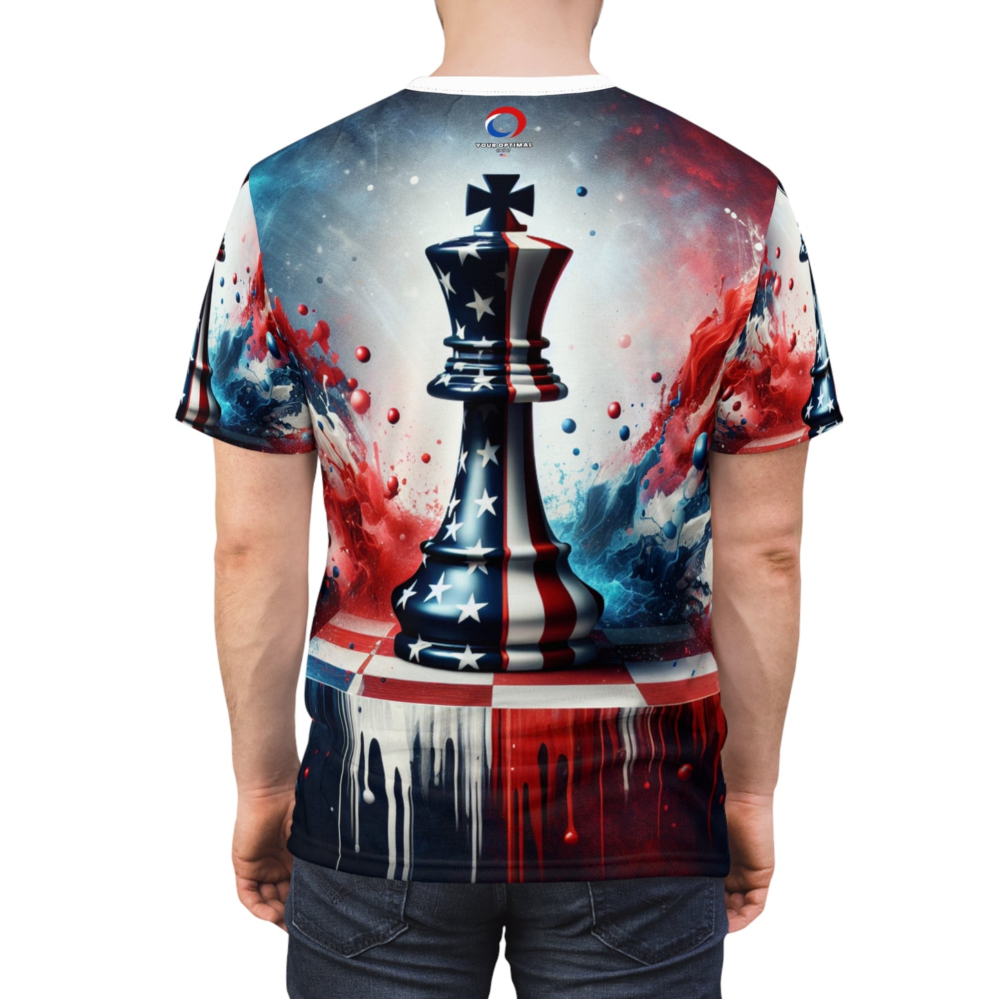 Vibrant American Chess King-Piece Masterpiece: Artistic Strategic Leadership & Patriotic Pride T-Shirt - Patriotic Streetwear Tee