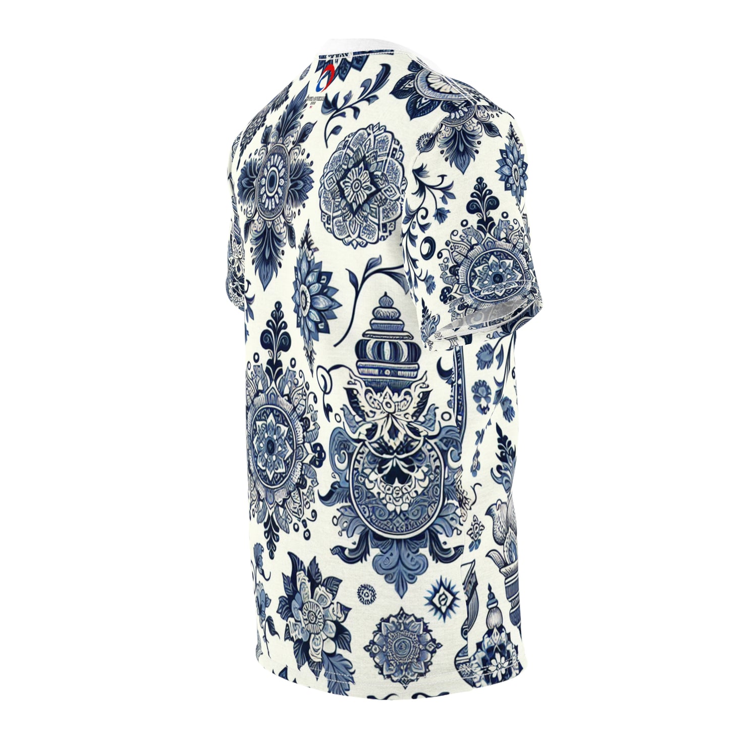 Classic Blue Minimalist T-Shirt Featuring an Intricately Scattered Traditional Indian Motifs Pattern - Modern Indian Design Tee