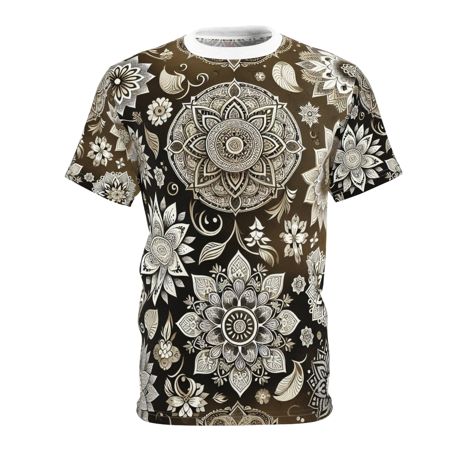 Traditional Indian Motif Collection: Intricate Floral & Geometric Seamless Pattern T-Shirt - Shiny Gold & White - Modern Meets Classic Heritage Design