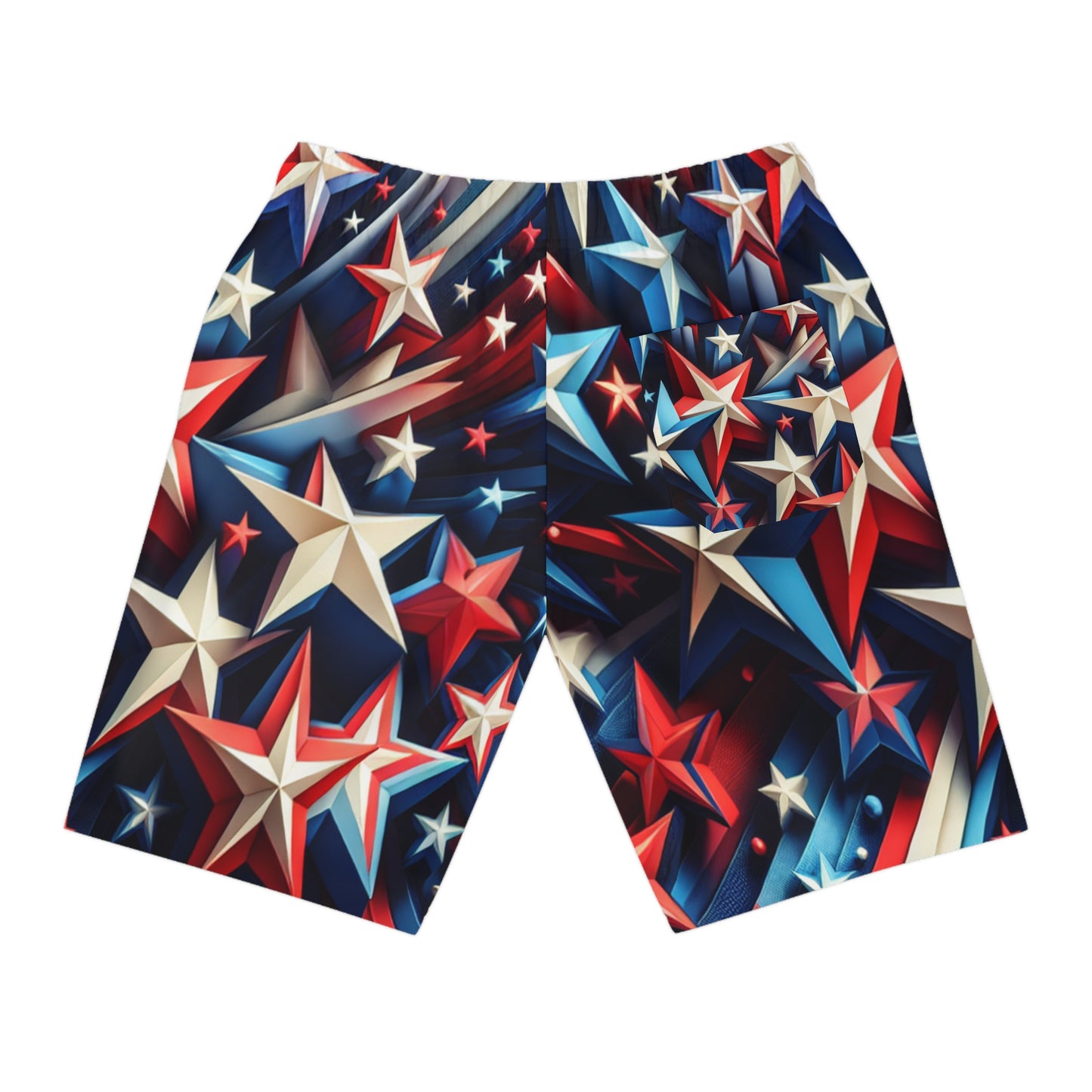 Patriotic 3D Star Constellation Shorts – Vibrant Red, White, and Blue, Varied Sizes, Festive Design - American Streetwear Shorts