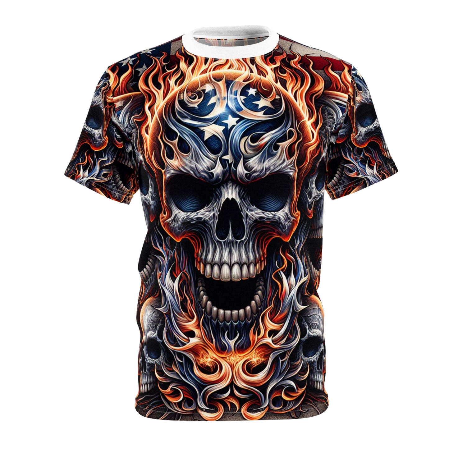 Radiant Rebellion: Skullscape Sizzle - Patriotic Streetwear Tee