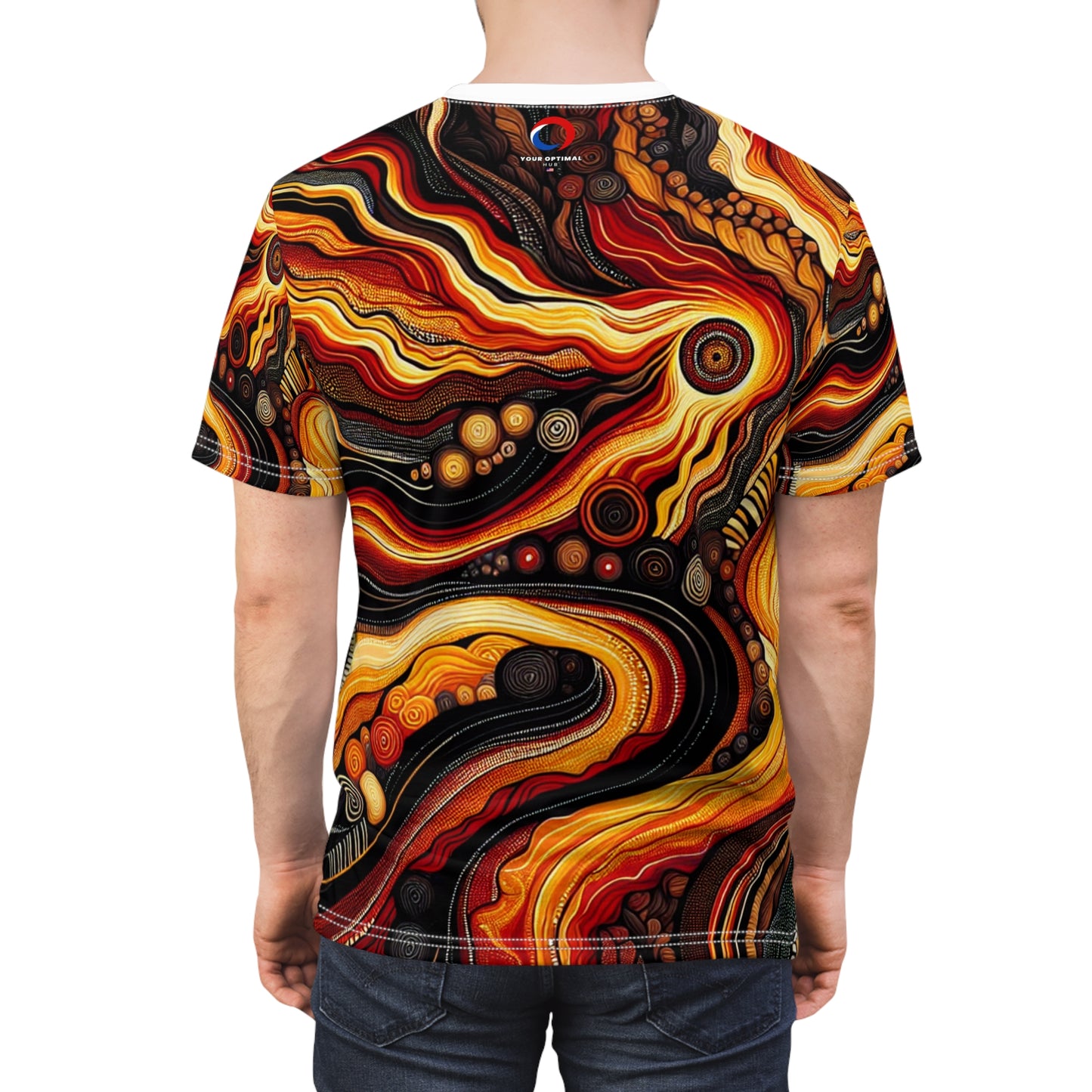 Aboriginal-Inspired Fiery Volcanic Artistic T-shirt - Earth's Molten Wildness - African Tribal Pattern-Inspired Apparel