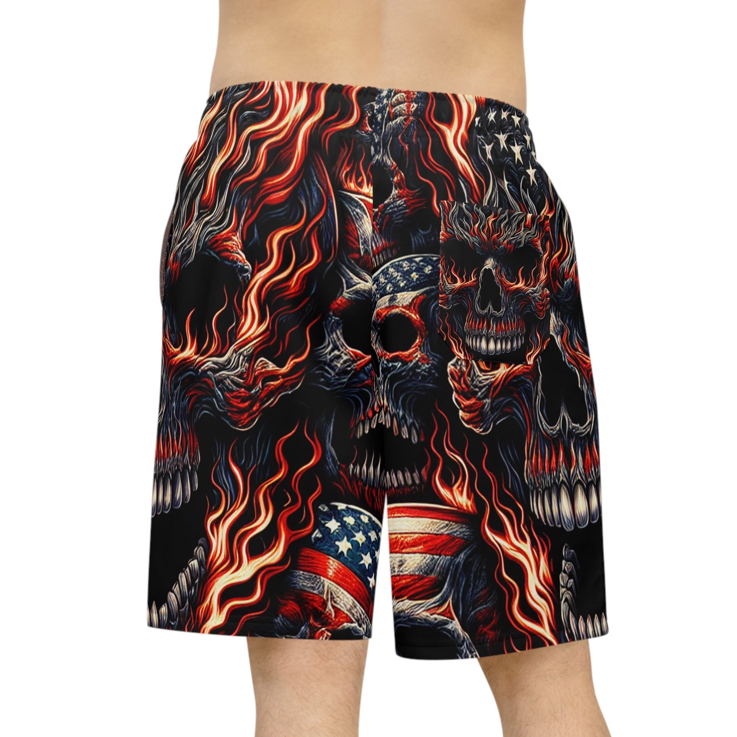 Fiery Skullsaloo Patriotic Tattoo-Style Shorts - Patriotic Streetwear Shorts