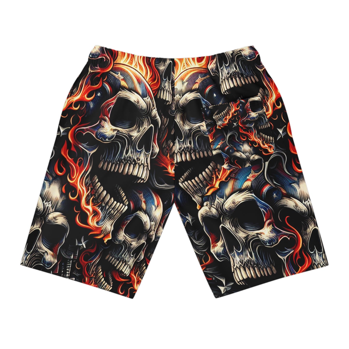 Skull Blaze Patriotism - Vibrant Tattoo-Style Americana Shorts - Patriotic Streetwear Shorts