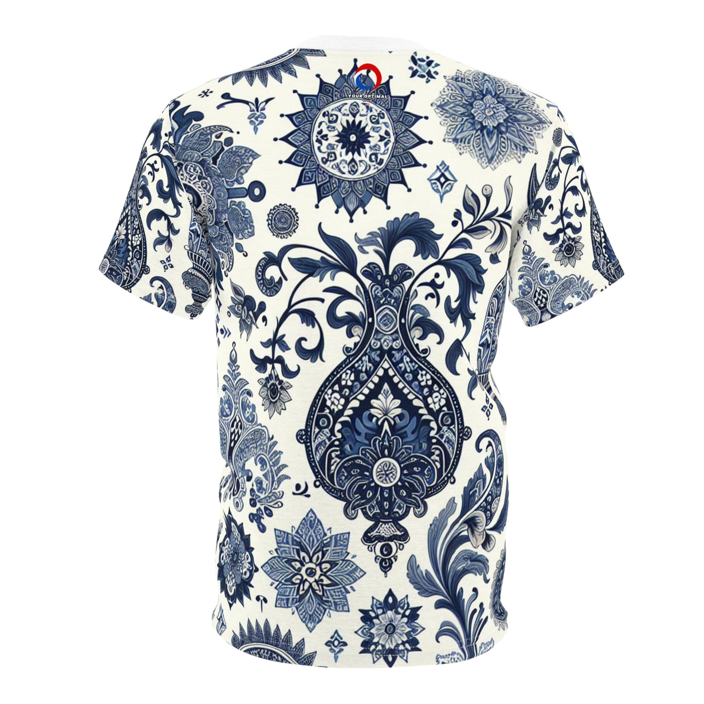 Classic Indian Motif Seamless Pattern T-shirt - Intricately Designed Floral Geometry in Blue & White Aesthetic - Rich Heritage of Indian Motifs Tee