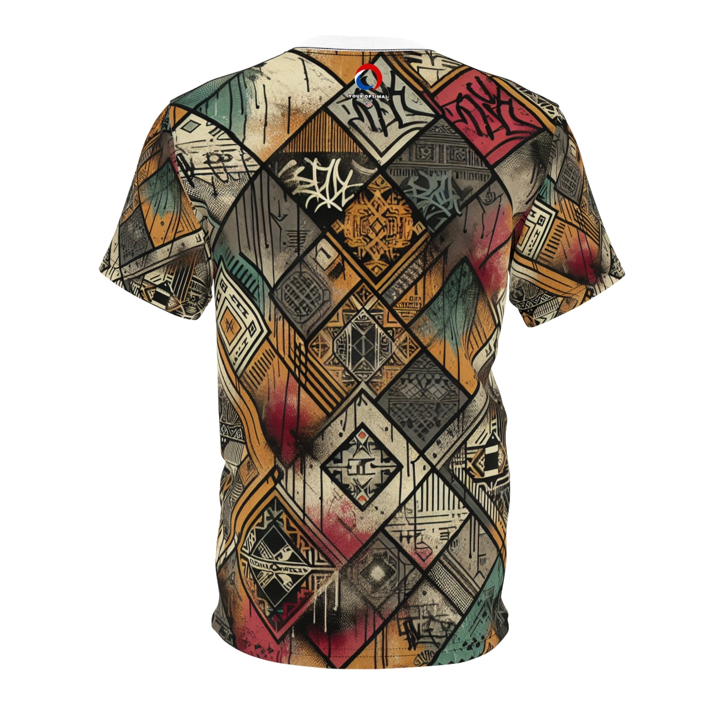 Africa Meets Street Art - Urban Graffiti Diamond Grid T-Shirt, Bold Geometric Design - African Tribal Pattern-Inspired Tee