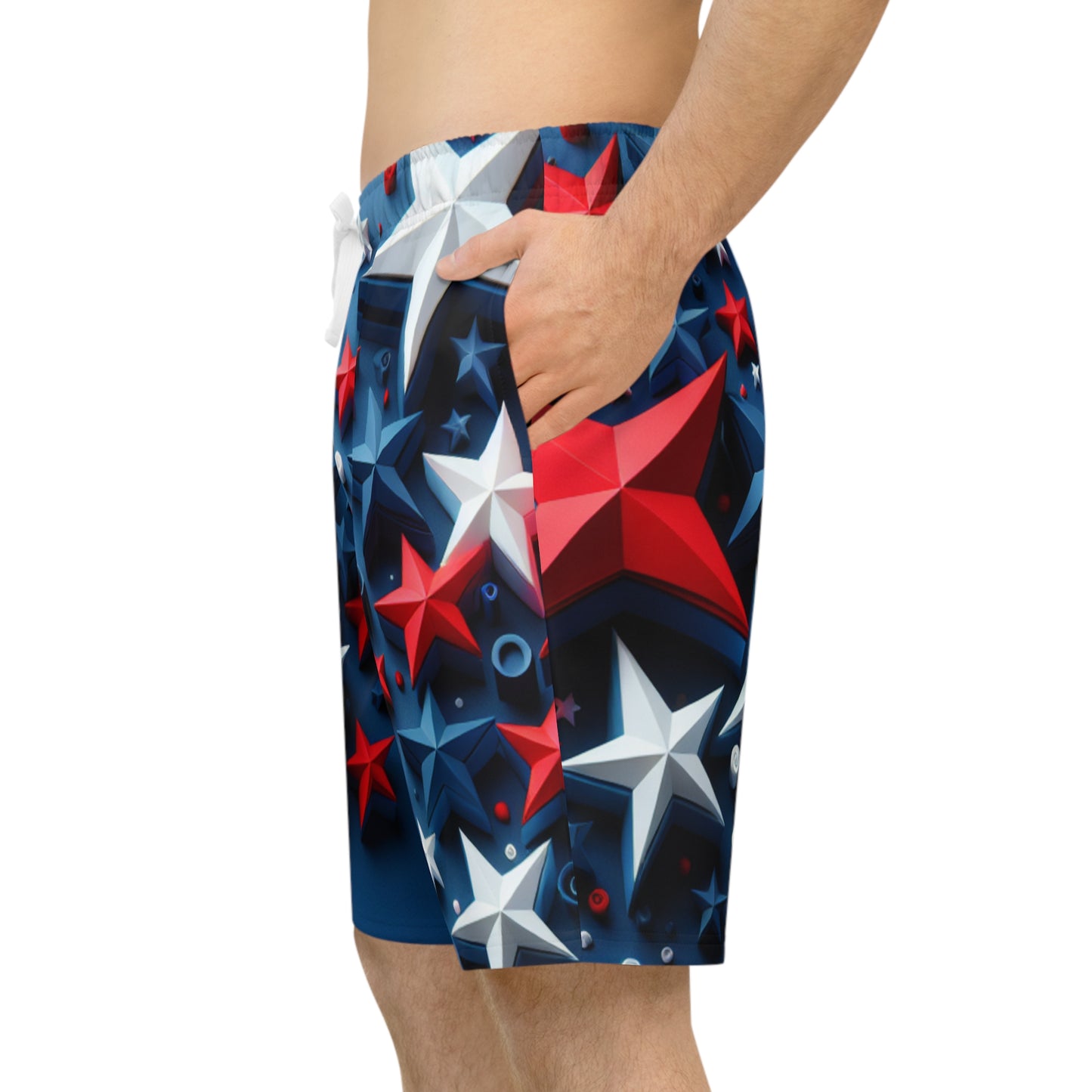 Vibrant 3D Star Print Shorts | Red, White & Blue Patriotic Celebration, Festive Summer Fashion | Patriotic Streetwear Shorts