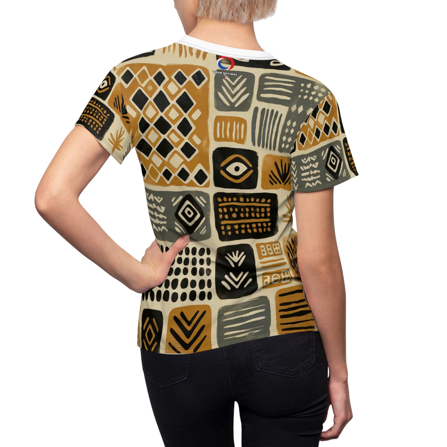 Handmade African Mud Cloth-Inspired Women's Tee, Abstract Stamped Tribal Print - African Tribal Pattern-Inspired