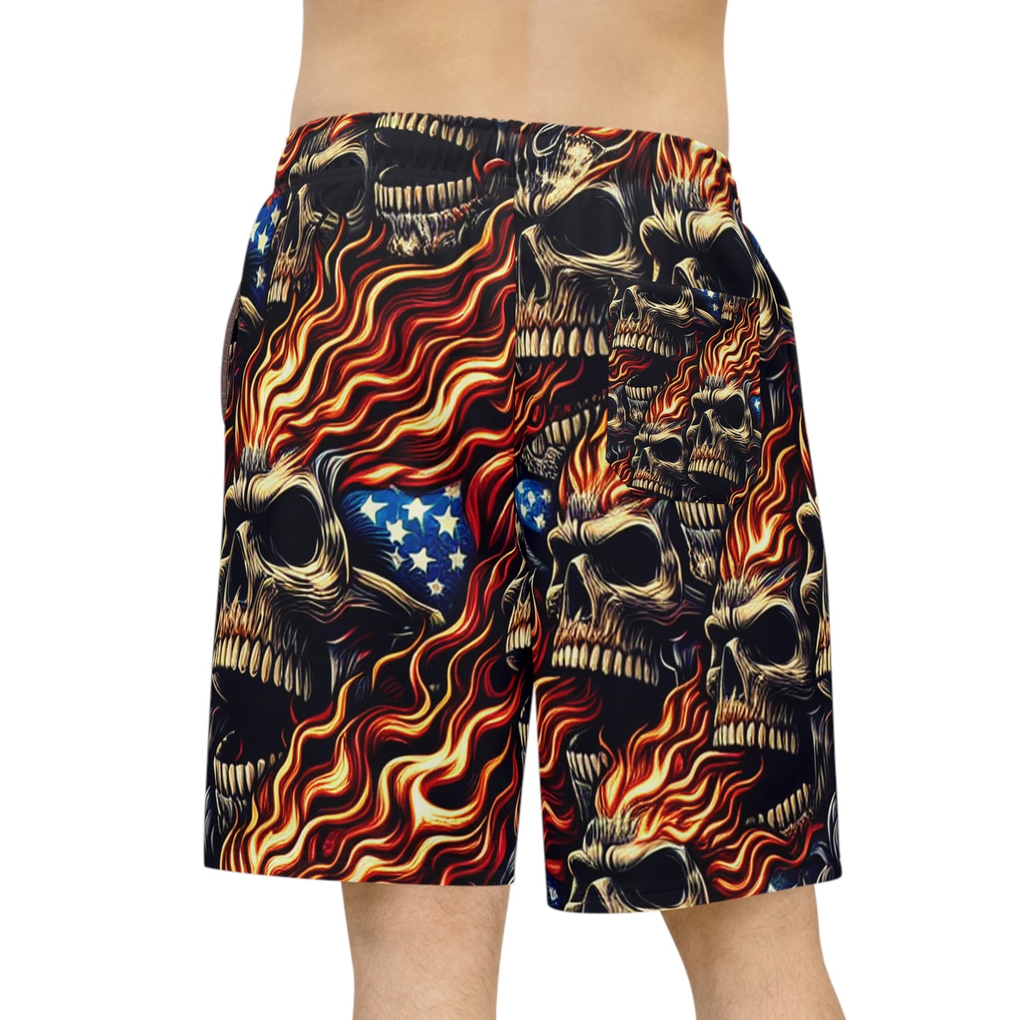 Skull Inferno: Patriotic Tattoo Masterpiece Shorts - Patriotic Streetwear Shorts