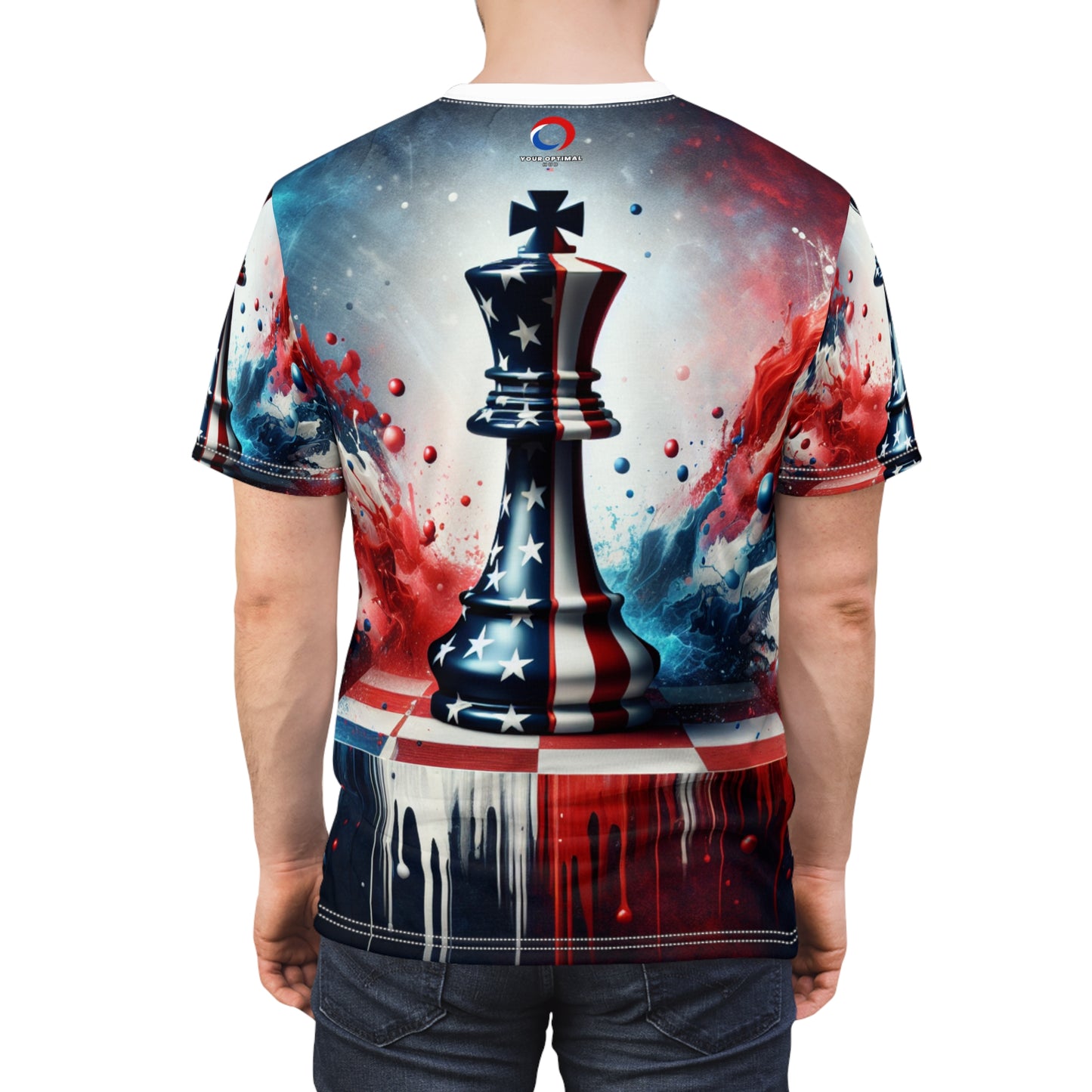 Vibrant American Chess King-Piece Masterpiece: Artistic Strategic Leadership & Patriotic Pride T-Shirt - Patriotic Streetwear Tee