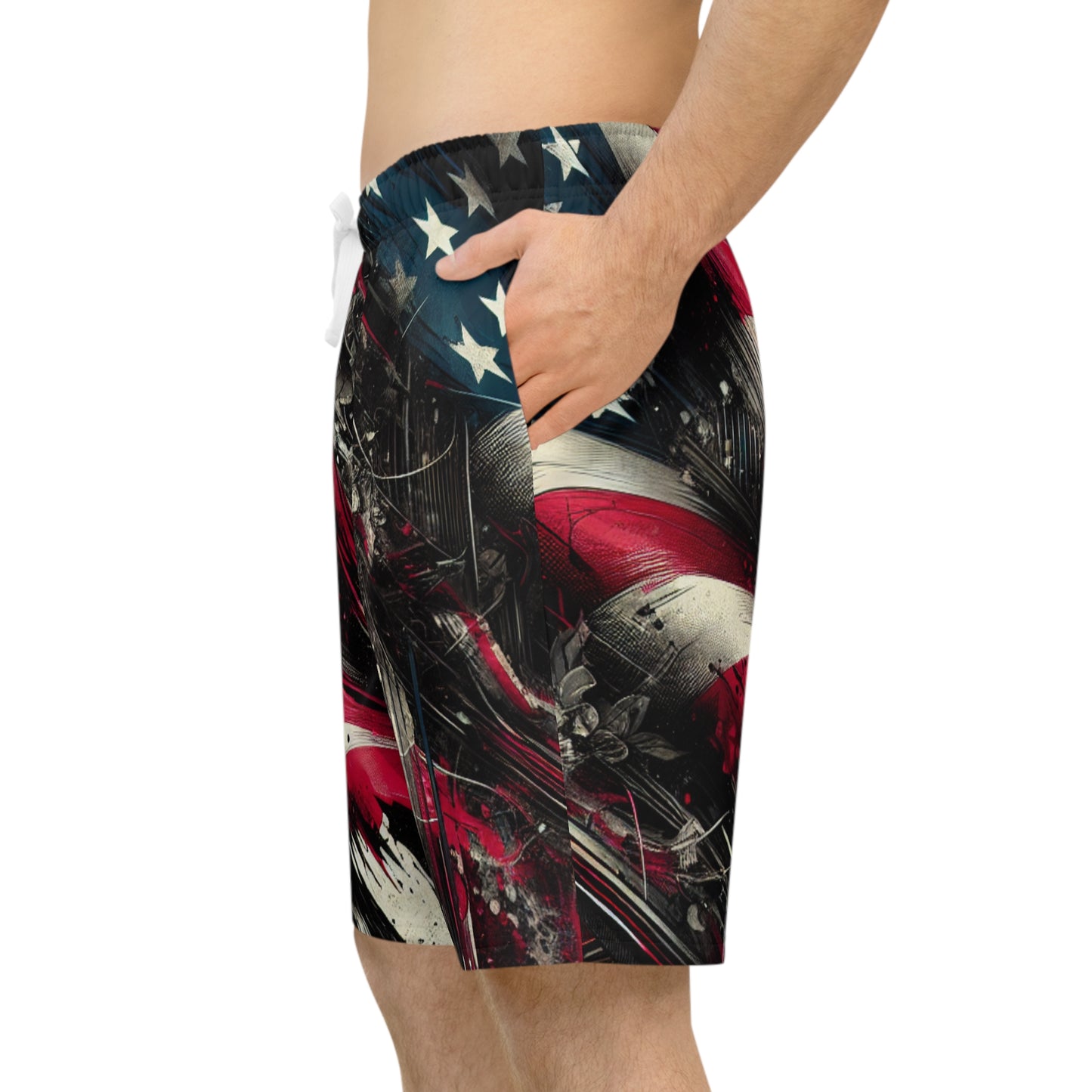 American Street Rebel: Grunge Streetwear Shorts with Distressed Flag Design & Graffiti Urban Art - Patriotic Streetwear Shorts