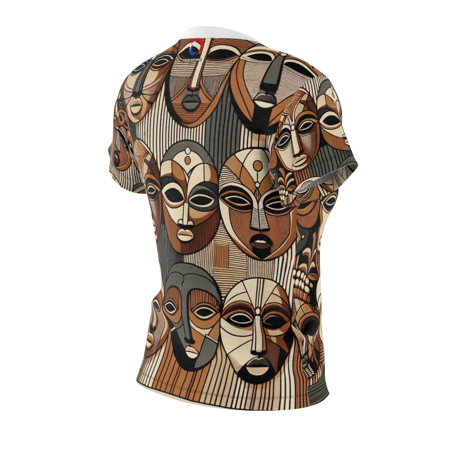 African Legacy: Elegant Women's Tee featuring a Modern Interpretation of Traditional African Masks - African Tribal Pattern-Inspired