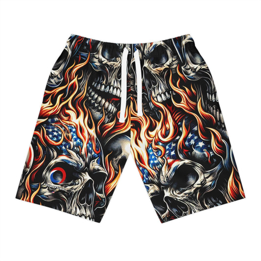 Inferno Skulls Patriotism-Emblazed Shorts - Patriotic Streetwear Shorts