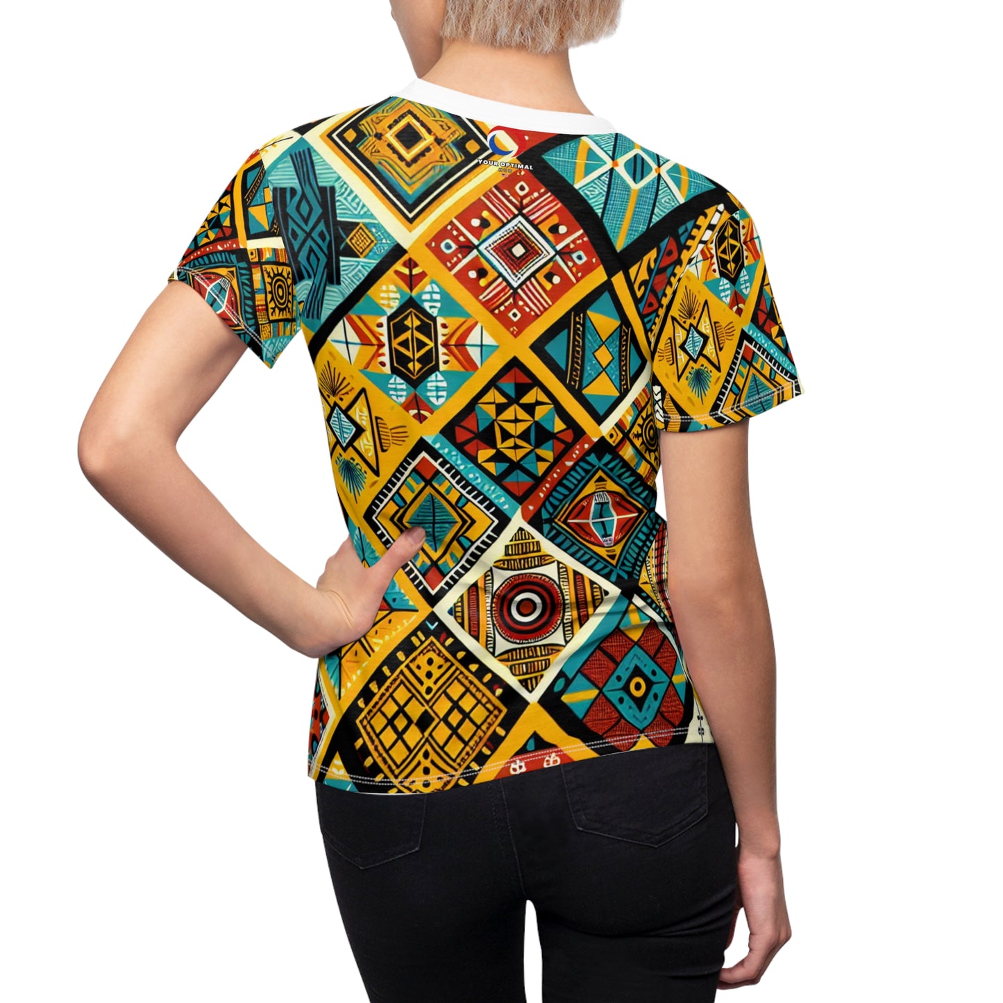 African Heritage Women's T-shirt - Vibrant Geometric Tribal Diamond Pattern in Rich Hues - African Tribal Pattern-Inspired