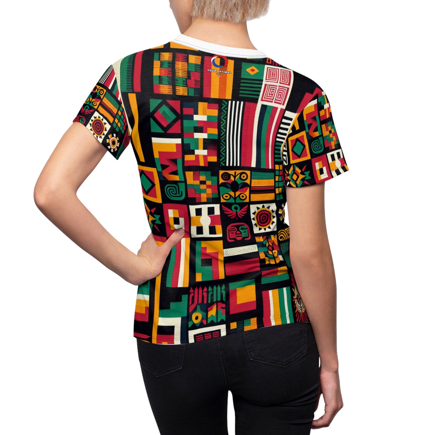 Bold Pan-African Heritage Women's Tee – Vibrant Kente Adinkra Geometric Unity Artwork - African Tribal Pattern-Inspired