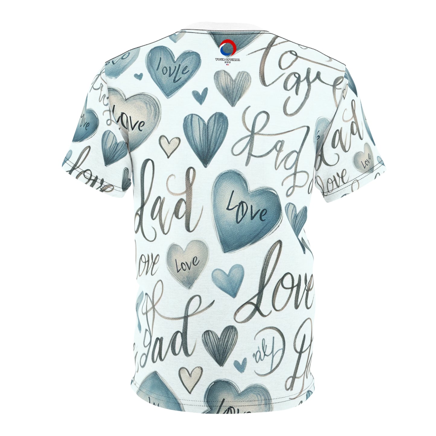 Loving Dad Soft Blue Hearts Tee - Childlike Script, White Background - Father's Day Special - Gift for Him