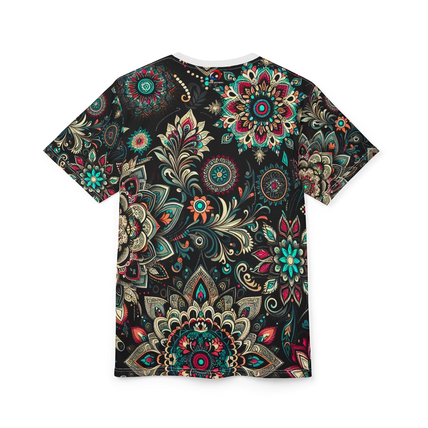 UV Reactive Traditional Indian Motifs T-Shirt - Scattered Radiating Bioluminescent Print on Black Background