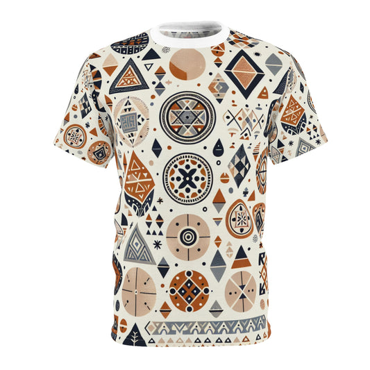 Berber Traditions Artistry Tee: Geometric Storytelling, Earthy Tone Tattoo-Inspired Design - African Tribal Pattern-Inspired