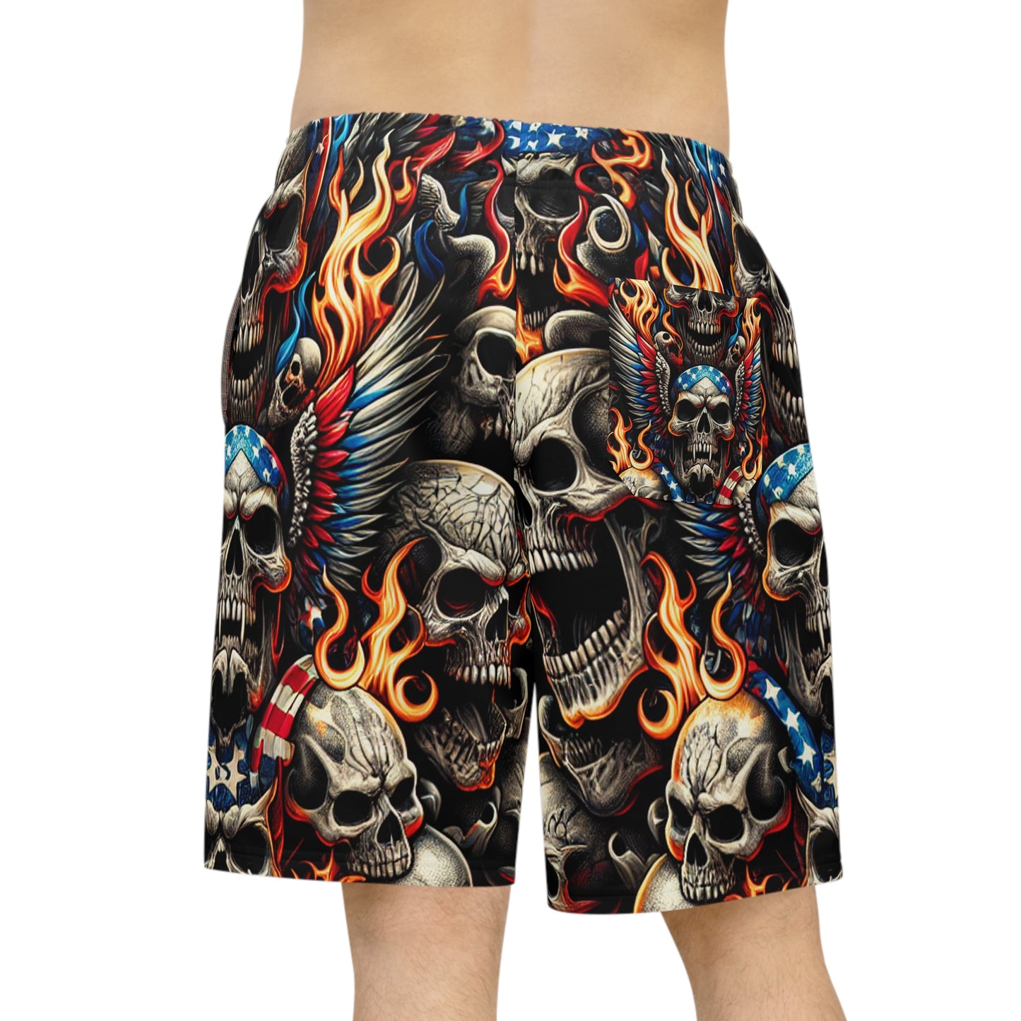 Patriotic Inferno Skulls - Intricate Tattoo Design Shorts - Patriotic Streetwear Shorts