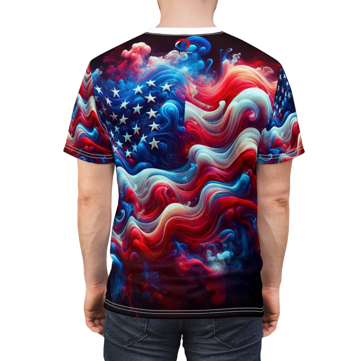 Captivating and Mystical American Flag T-shirt - Surreal, Smoke-Infused Artistic Design with Rich Color Transitions - Patriotic Streetwear Tee