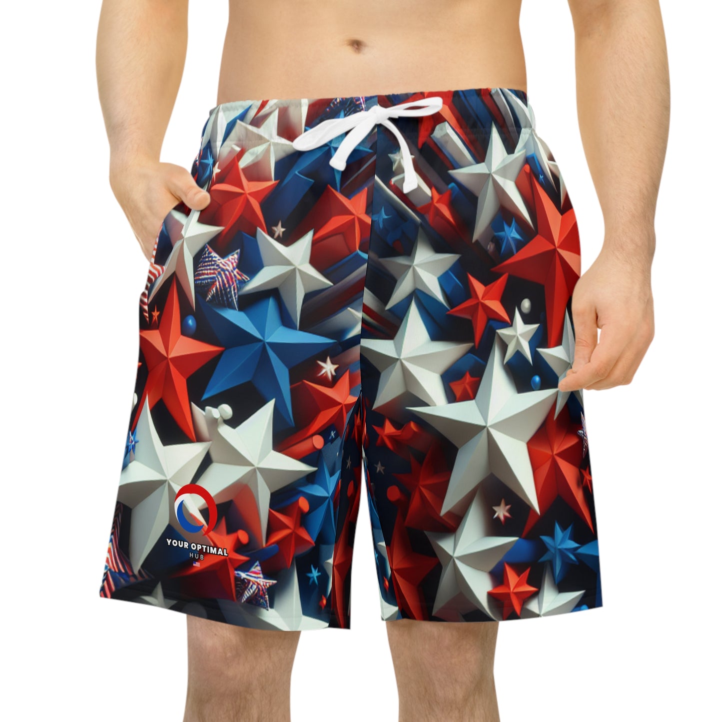 3D Star-Spangled Shorts | Vibrant Red, White & Blue, Patriotic Patterned Festive Shorts | Independence Day Apparel | Patriotic Streetwear Shorts