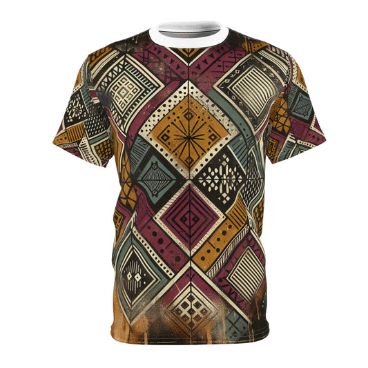 Urban-Graffiti Meets African Art: Distressed Black Tee, Geometric Shapes & Spray-Paint - African Tribal Pattern-Inspired Tee