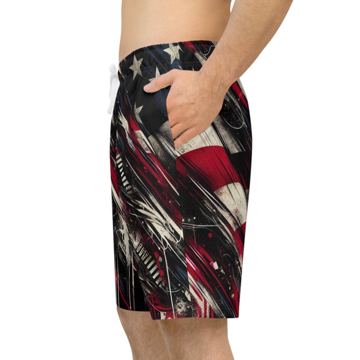 Urban Resilience - Grunge American Flag Streetwear Shorts, Rugged Graffiti Design, Bold Patriotism - Patriotic Streetwear Shorts