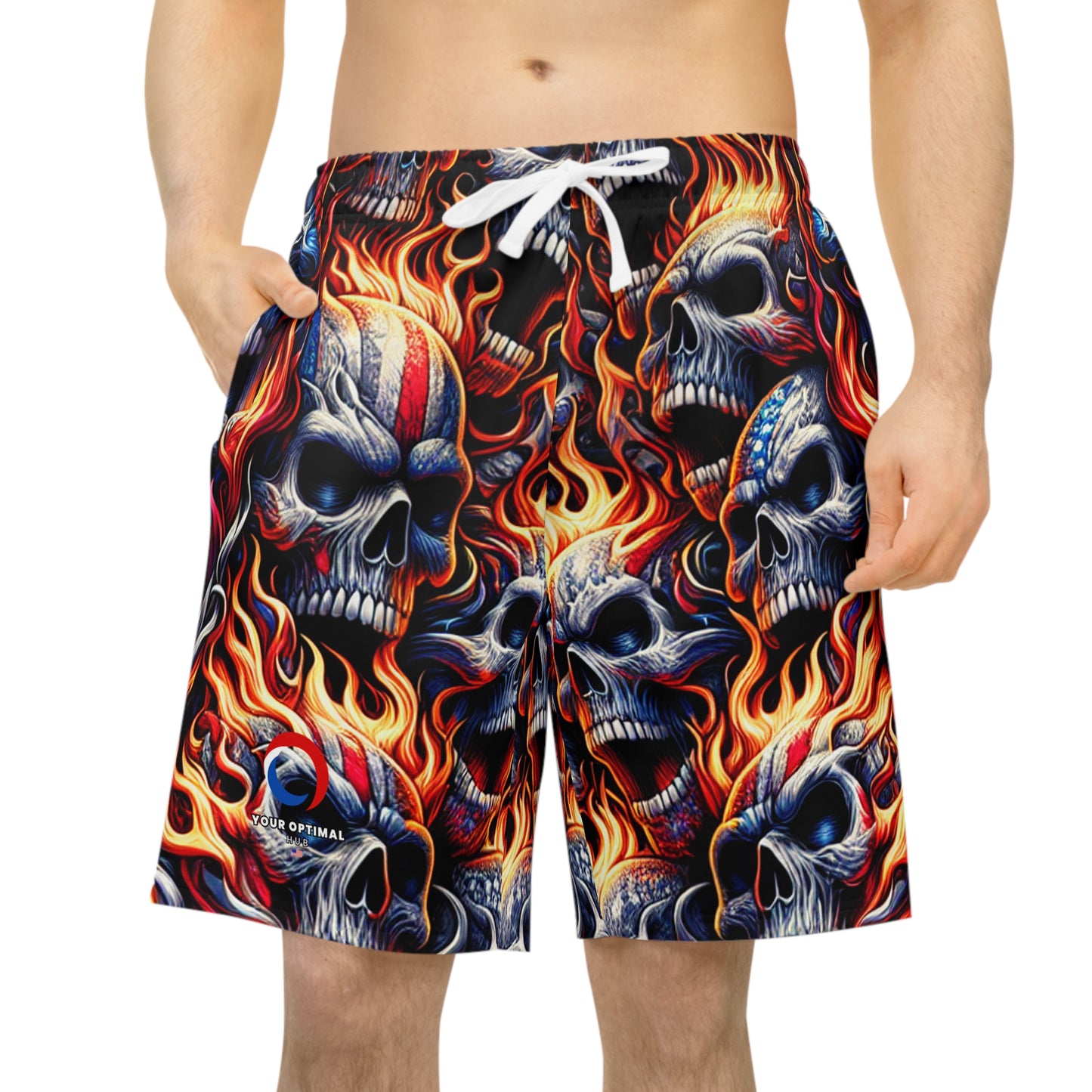 Inferno Skull Symphony: Patriotic Tattoo Artistry Shorts - Patriotic Streetwear Shorts