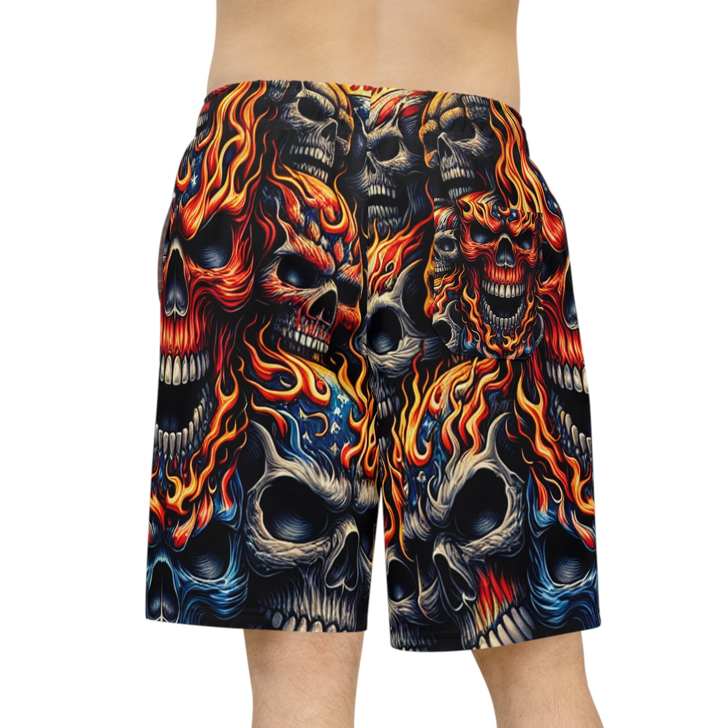 Skull Inferno Patriotic Tattoo-style Shorts - Patriotic Streetwear Shorts