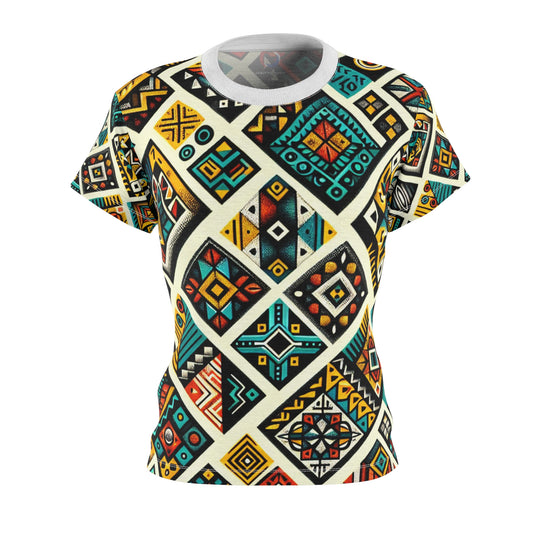 African Storytelling Geo Vibrance Women's T-shirt - Tribal Diamond Pattern, Primary Color Palette - African Tribal Pattern-Inspired