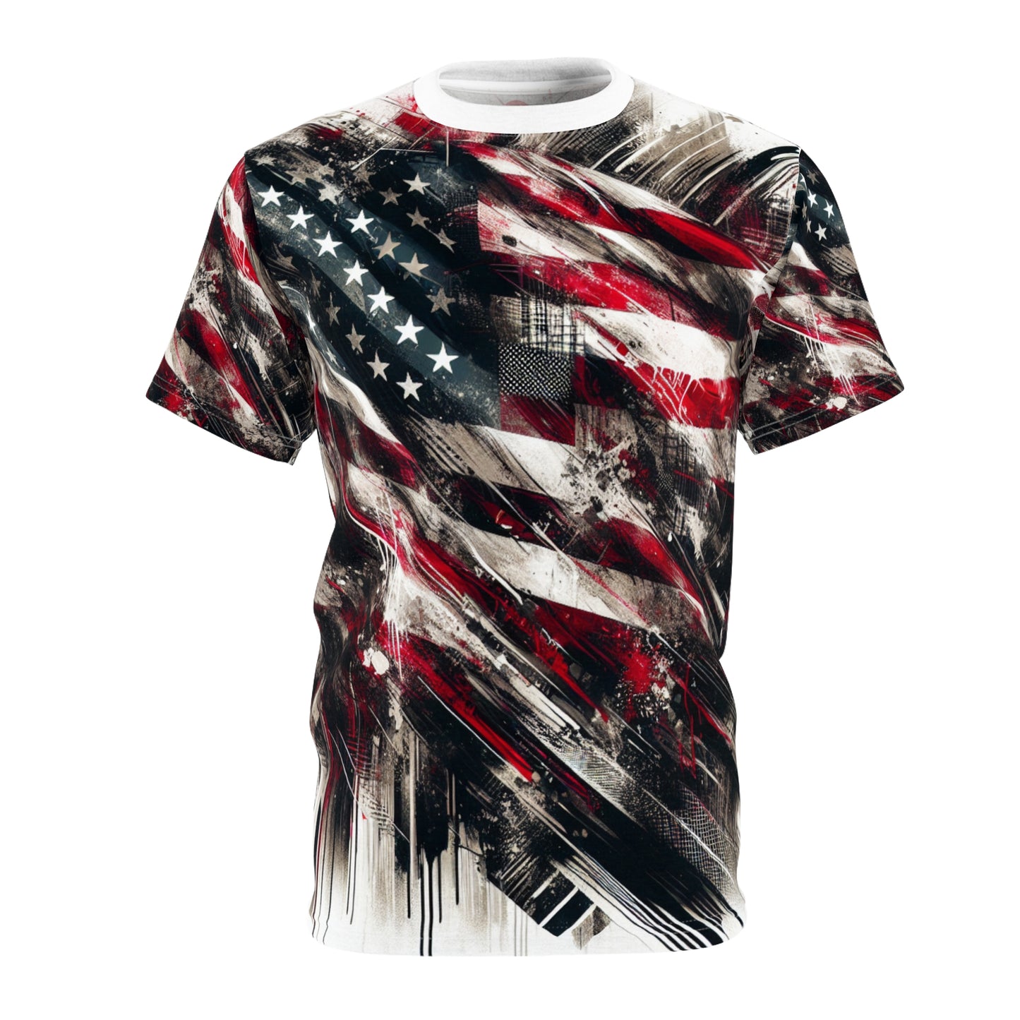 American Resilience: Distressed Flag Graffiti Splatter Grunge Streetwear T-Shirt - Patriotic Streetwear Tee