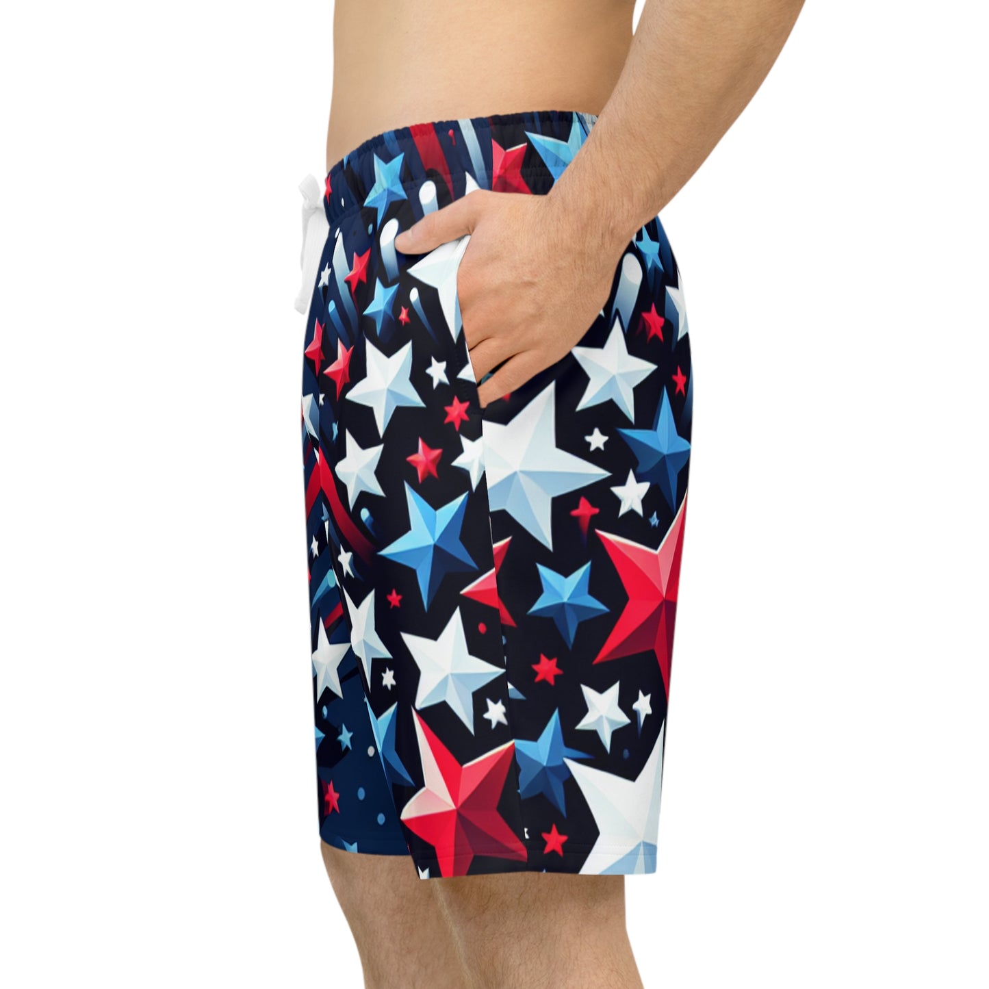 Patriotic 3D Star Shorts - Red, White, & Blue - Dynamic Starry Design - Festive Summer Celebration Wear - Patriotic Streetwear Shorts