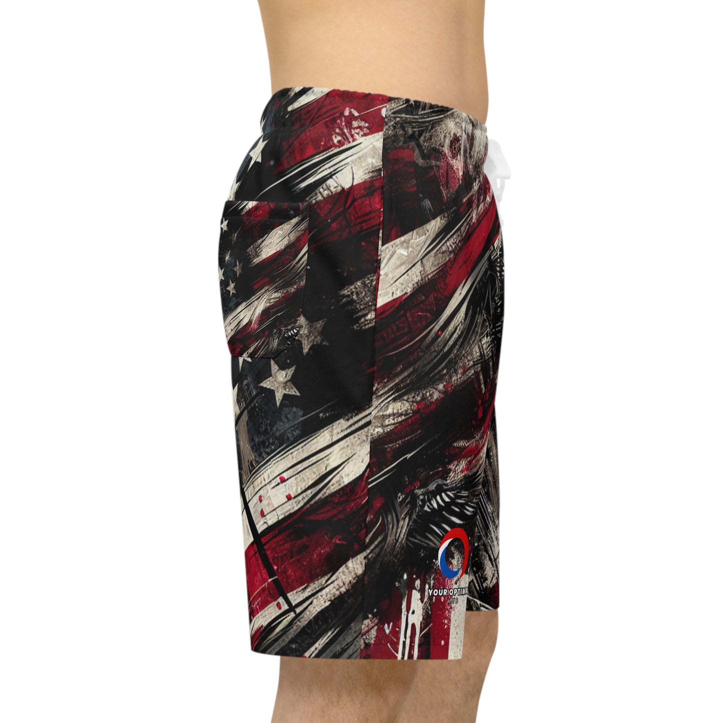 Grunge Flag Graffiti Shorts | Distressed American Patriot Streetwear | Edgy Urban Style Splash Art | Patriotic Streetwear Shorts