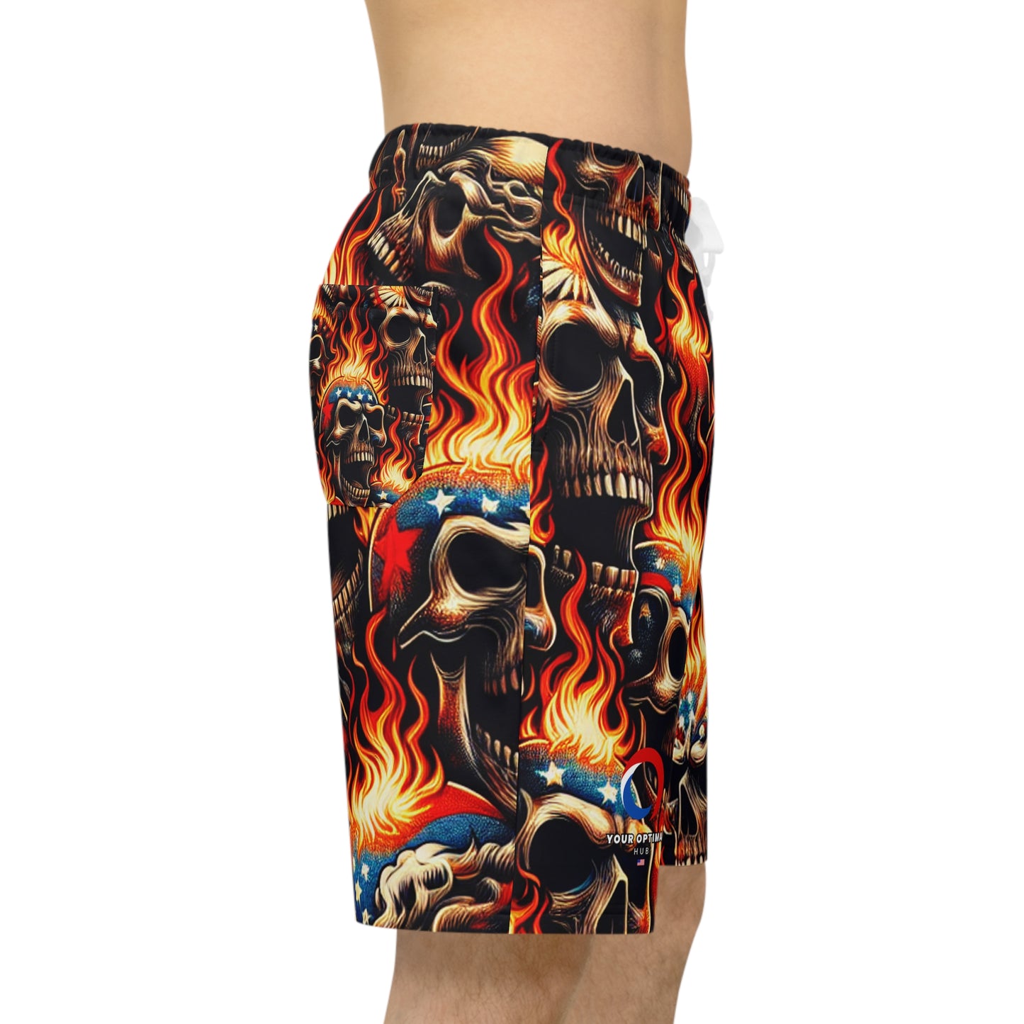 Blazing Patriotism - Skulls Aflame Inked Graphic Shorts - Patriotic Streetwear Shorts