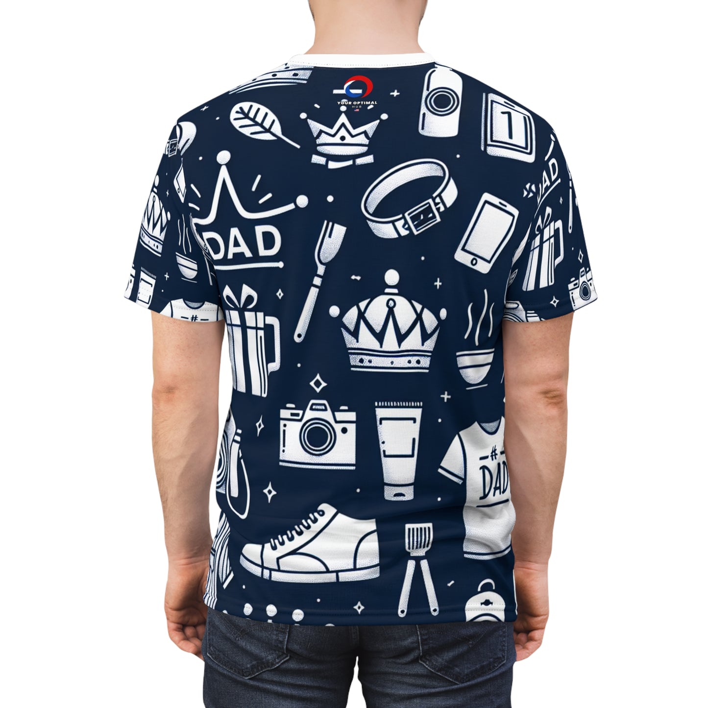 King Dad Monochrome Tribute T-shirt - Playful Line Art Pattern of Fatherly Roles - Stylish, Minimalist, & Perfect for Father's Day - Father's Day Tee