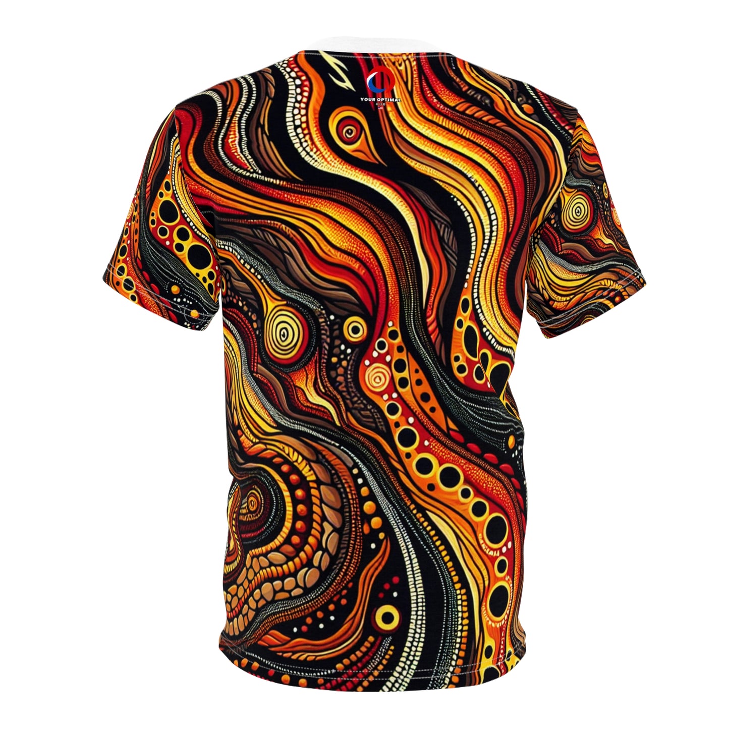 Fiery Aboriginal Landscape T-shirt: Volcano-inspired Art, Lava & Earthy Tones Shirt - African Tribal Pattern-Inspired Tee