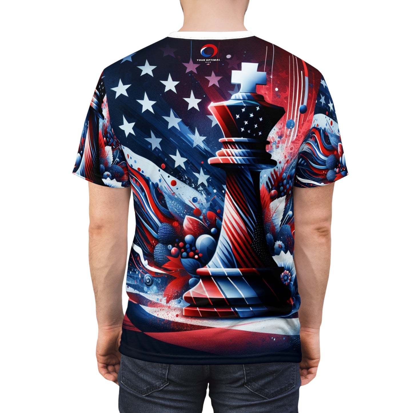 Leadership Checkmate: Vibrant American Flag Chess King-Piece Patriotic Art T-shirt - Patriotic Streetwear Apparel