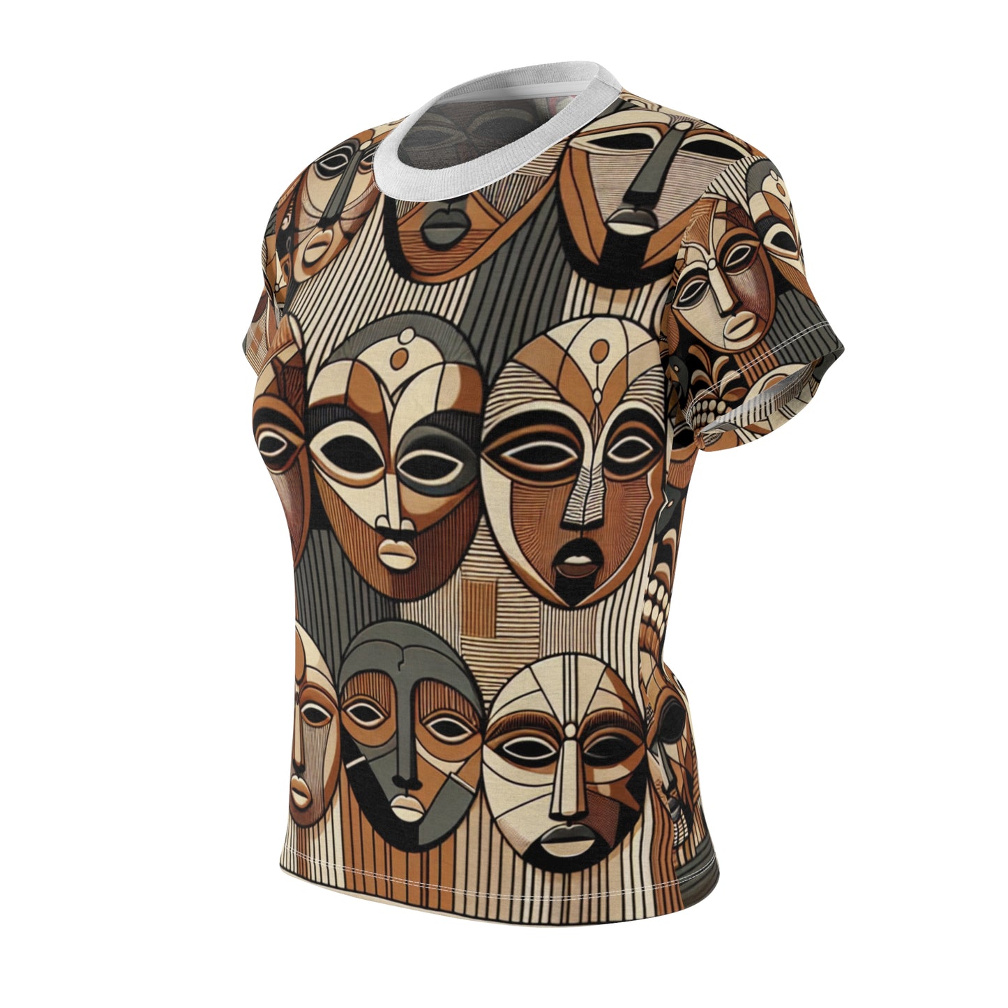 African Legacy: Elegant Women's Tee featuring a Modern Interpretation of Traditional African Masks - African Tribal Pattern-Inspired