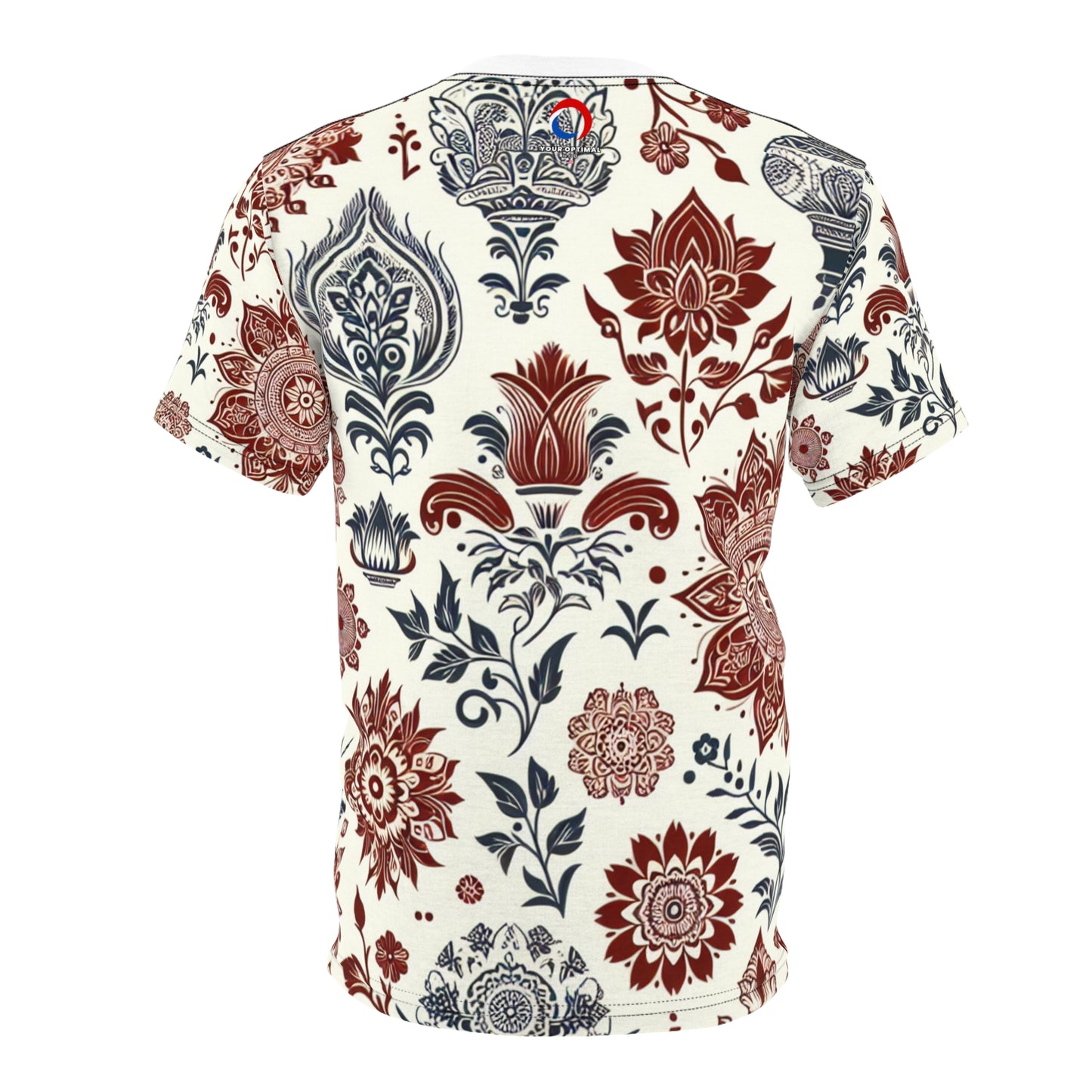 Classic Indian Heritage Seamless Pattern T-Shirt - Intricate Floral and Geometric Motifs in Red and White - Traditional Indian Motifs Tee