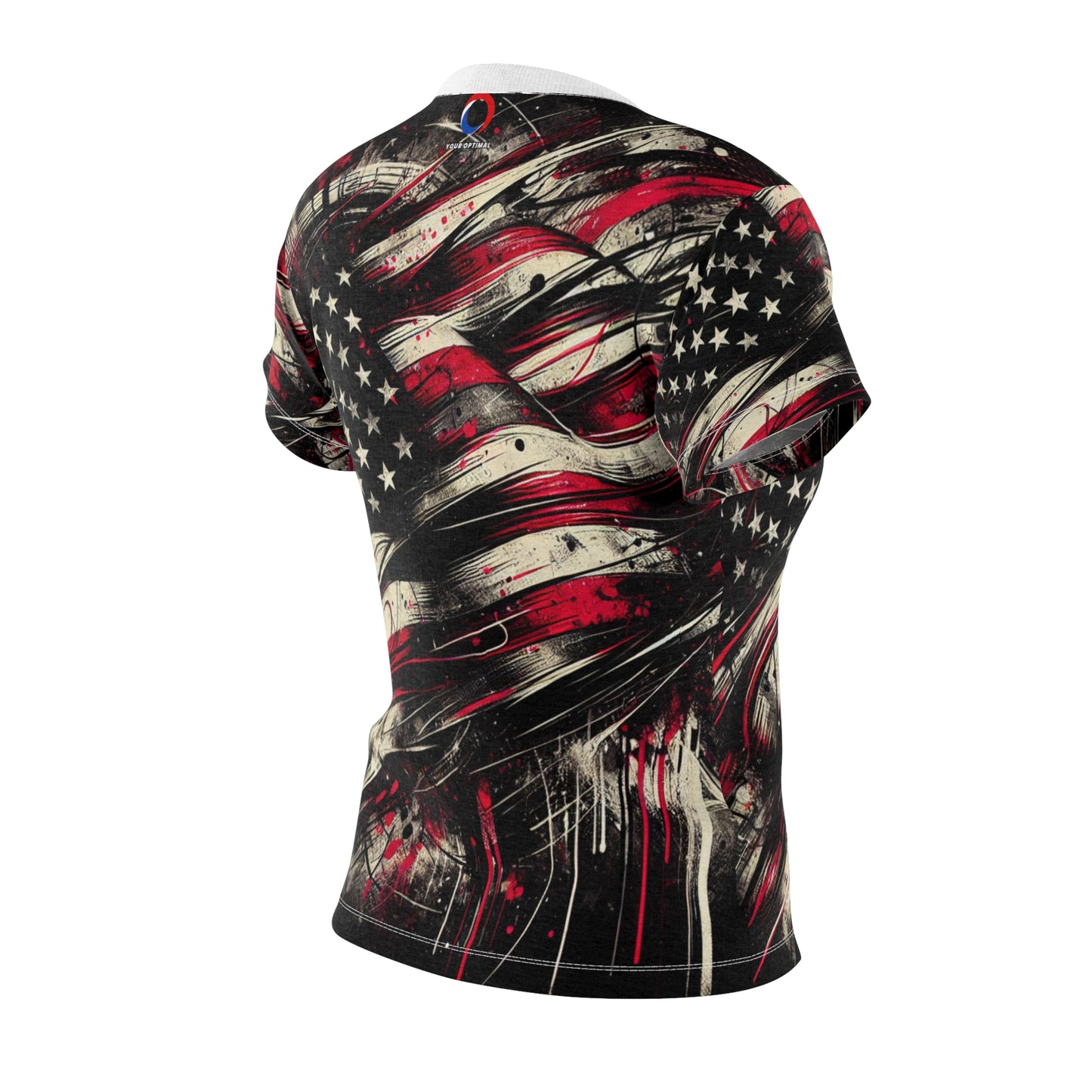 Grunge Patriot: Distressed & Splatter-Painted USA Flag Women's Streetwear T-shirt - Patriotic Streetwear Tee