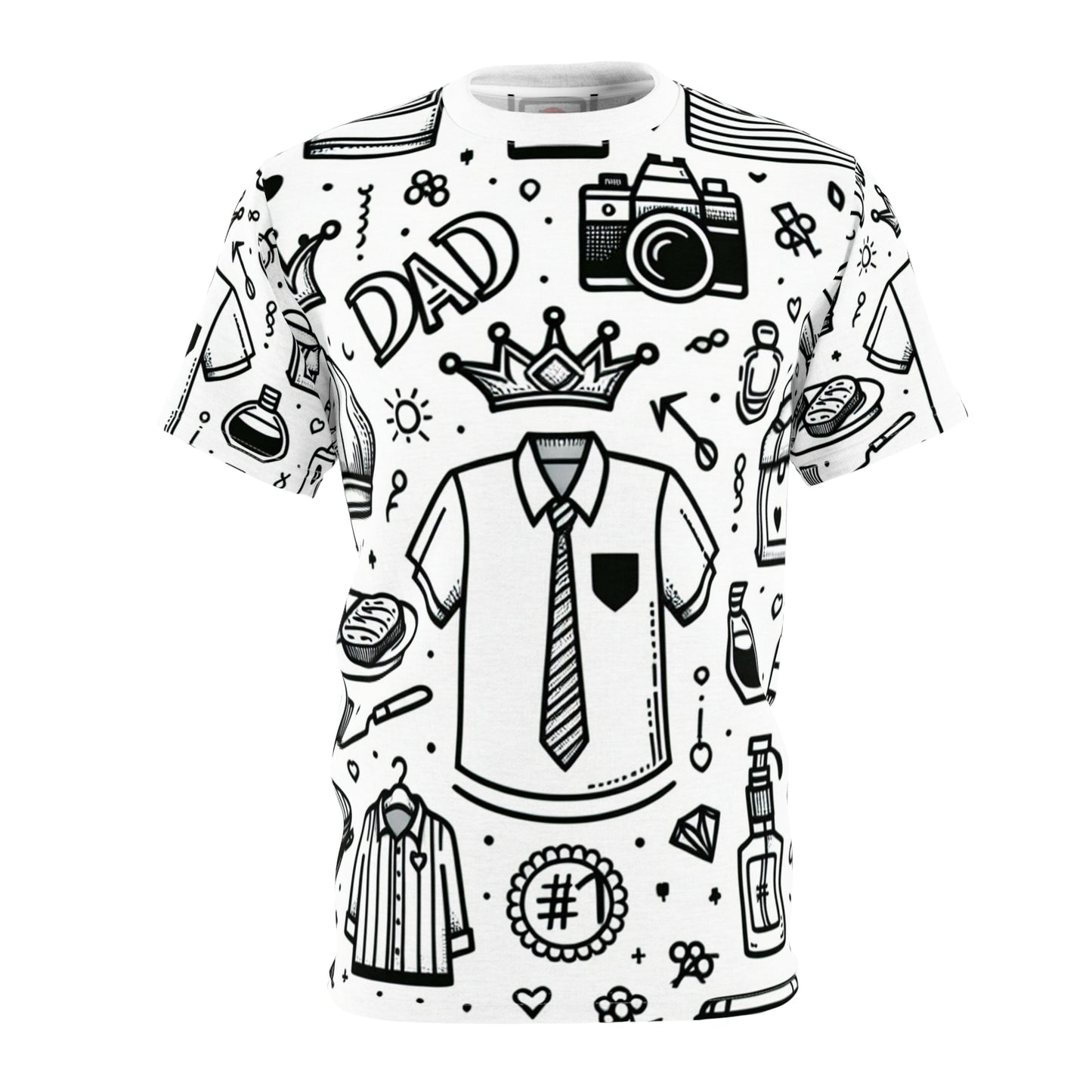 King Dad Tribute Tee, Monochrome Line Art Design - Family Moments, BBQ Grilling, #1 Dad Crown - Gift for him